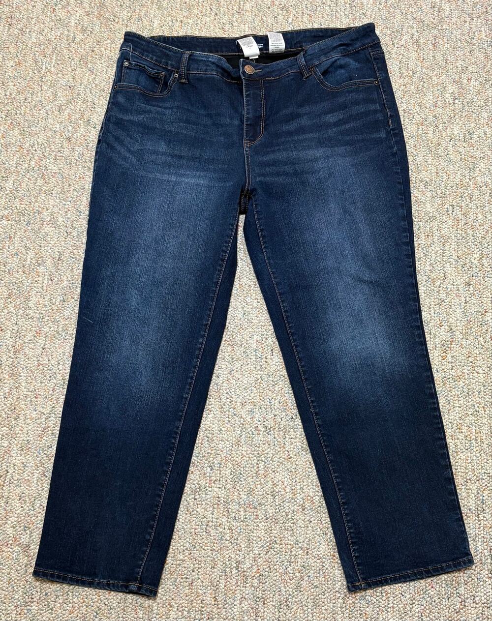 Time and Tru Straight Leg Jeans Women's Size 18 Petite Dark Wash Stretch Denim